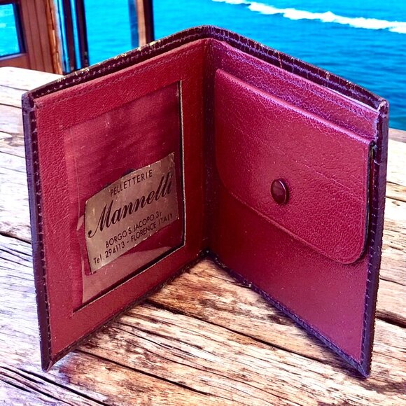 Mannelli Florence Italy Pelletterie Vintage Wallet Bi-Fold Change Gold Embossed - Picture 3 of 14